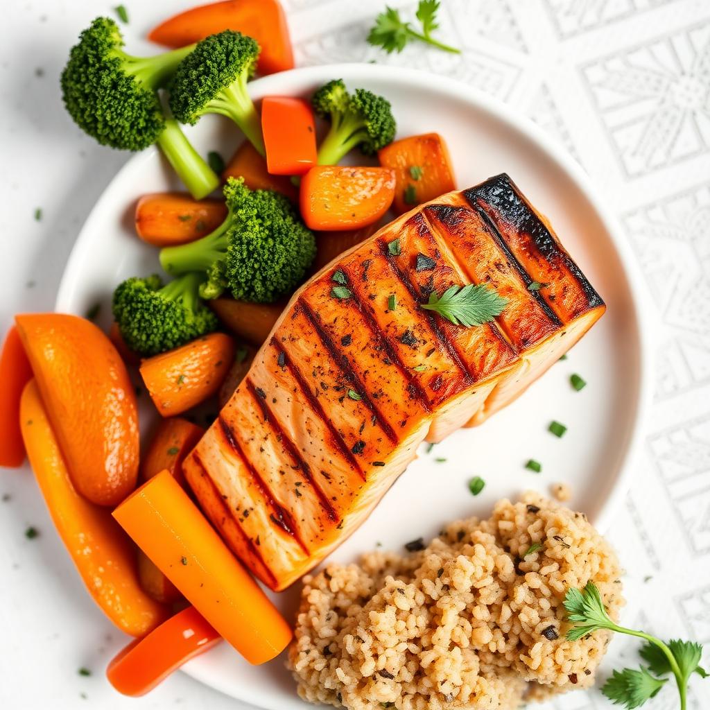 Healthy meal with salmon and vegetables